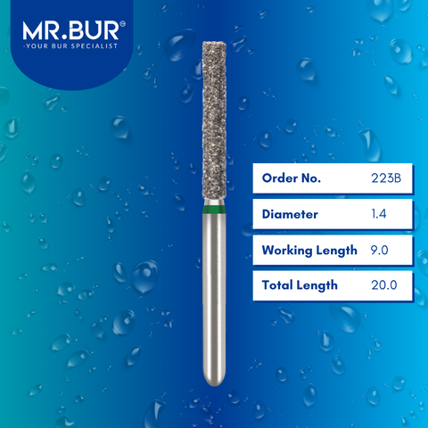 Mr. Bur Cylinder Flat End Coarse Diamond Bur FG 5pcs 223B, 1.4mm, ensures precision cutting and durability, ideal for cavity preparation and crown adjustments.