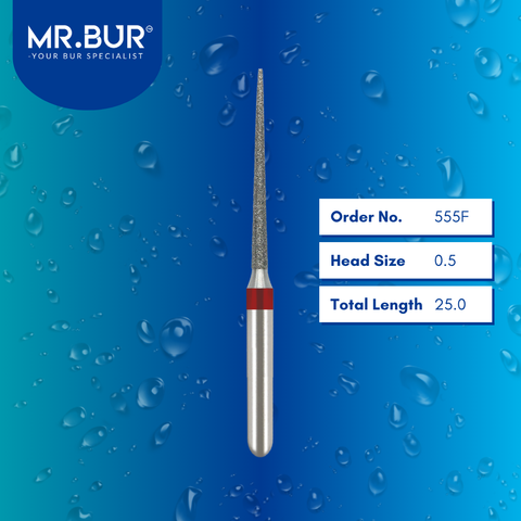 Mr. Bur 555F Fine Grit Pre-Polishing Super Needle Diamond Bur FG are tools used in multiple dental procedures. Their super needle heads are ideal for effective orthodontic treatment, interproximal reduction, and polishing/finishing/high shine.