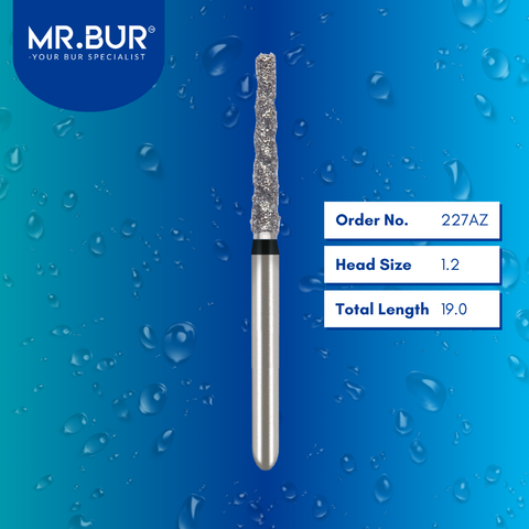 Mr. Bur 227AZ Spiral Cool Cut Taper Flat End Super Coarse Diamond Bur Short FG are tools used in multiple dental procedures, ideal for prosthodontics, mini shank, crown preparation, and crown & bridges.