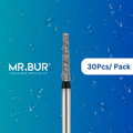 Mr. Bur's 30pcs Spiral Cool Cut Taper Flat End Super Coarse Diamond Bur FG is perfect for prosthodontics, crown preparation, and crowns & bridges.