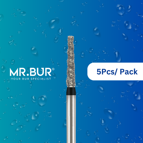 Mr. Bur's 5pcs Spiral Cool Cut Taper Flat End Super Coarse Diamond Bur FG is perfect for prosthodontics, crown preparation, and crowns & bridges.