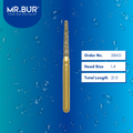 Mr. Bur 28AG Gold Taper Flat End Diamond Bur FG are tools used in multiple dental procedures, ideal for anterior and posterior teeth, crown preparation, PFM material, shoulder margin bur, and trimming and preparation.