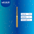 Mr. Bur 209AG Gold Taper Flat End Diamond Bur Short FG are tools used in multiple dental procedures, ideal for anterior and posterior teeth, crown preparation, PFM material, shoulder margin bur, pediatric use, and trimming and preparation.