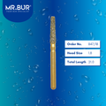 Mr. Bur 847/18 Gold Taper Flat End Diamond Bur FG are tools used in multiple dental procedures, ideal for anterior and posterior teeth, crown preparation, PFM material, shoulder margin bur, and trimming and preparation.