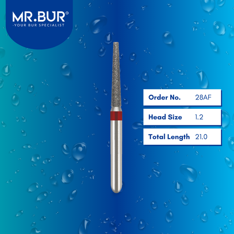 Mr. Bur 847 pre-polishing tapered flat end diamond bur 28AF are tools used in multiple dental procedures. ISO 806 314 172 514 018 FG, Their tapered flat end heads are ideal for for effective crown and bridge preparation, shoulder margin preparation, and trimming and preparation for all composite materials. 