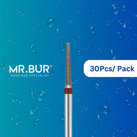 Achieve exceptional results with Mr. Bur's 30 pcs Fine Grit Pre-Polishing Taper Flat End Diamond Bur FG. Ideal for prosthodontics, crown preparation, shoulder margins, polishing, and finishing.