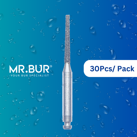 Mr. Bur's 30 pcs Contra Angle Taper Flat End Diamond Bur RA is ideal for anterior and posterior teeth, crown prep, PFM material, shoulder margin prep, and trimming.