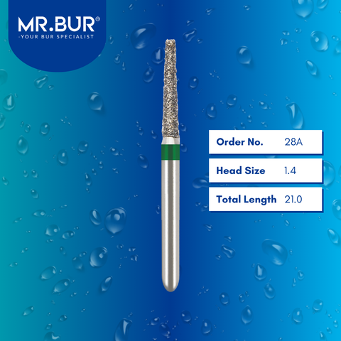 Mr. Bur 847 tapered flat end diamond bur 28A are tools used in multiple dental procedures. ISO 806 314 172 534 014 FG, Their tapered flat end heads are ideal for for effective crown and bridge preparation, shoulder margin preparation, and trimming and preparation for all composite materials. 