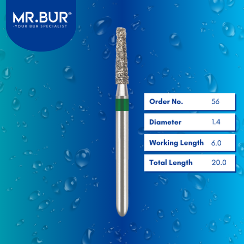 Mr. Bur Taper Flat End Coarse Diamond Bur FG 5 pcs 56, 1.4mm, designed for precision tooth reduction, efficient crown preparation, and smooth cutting performance.