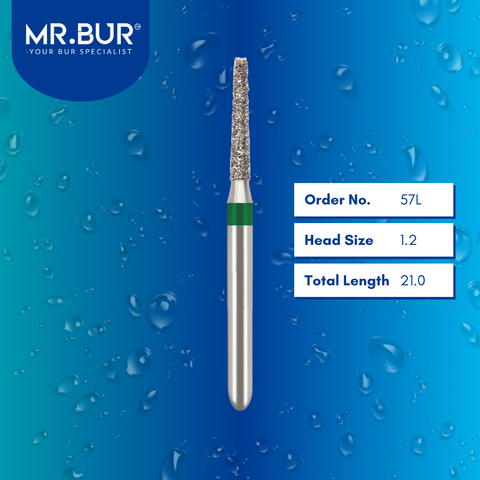 Mr. Bur 847R tapered flat end diamond bur 57L are tools used in multiple dental procedures. ISO 806 314 546 534 012 FG, Their tapered flat end heads are ideal for for effective crown and bridge preparation, shoulder margin preparation, and trimming and preparation for all composite materials. 