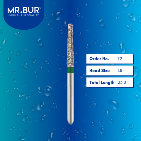 Mr. Bur 848 tapered flat end diamond bur 72 are tools used in multiple dental procedures. ISO 806 314 173 534 018 FG, Their tapered flat end heads are ideal for for effective crown and bridge preparation, shoulder margin preparation, and trimming and preparation for all composite materials. 