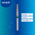 Mr. Bur 848 tapered flat end diamond bur 72A are tools used in multiple dental procedures. ISO 806 314 173 534 021 FG, Their tapered flat end heads are ideal for for effective crown and bridge preparation, shoulder margin preparation, and trimming and preparation for all composite materials. 