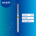 Mr. Bur 225BSF Super Fine Finishing Taper Flat End Diamond Bur FG are tools used in multiple dental procedures. Their taper flat end heads are ideal for effective prosthodontic work, crown preparation, and shoulder margin bur.