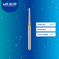 Mr. Bur 225SF Super Fine Finishing Taper Flat End Diamond Bur FG are tools used in multiple dental procedures. Their taper flat end heads are ideal for effective prosthodontic work, crown preparation, and shoulder margin bur.