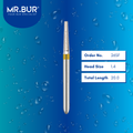 Mr. Bur 26SF Super Fine Finishing Taper Flat End Diamond Bur FG are tools used in multiple dental procedures. Their taper flat end heads are ideal for effective prosthodontic work, crown preparation, and shoulder margin bur.