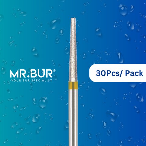 Enhance dental care with Mr. Bur 30 pcs Super Fine Finishing Taper Flat End Diamond Bur FG for prosthodontic work, crown preparation, and shoulder margin bur. Achieve precision and quality.