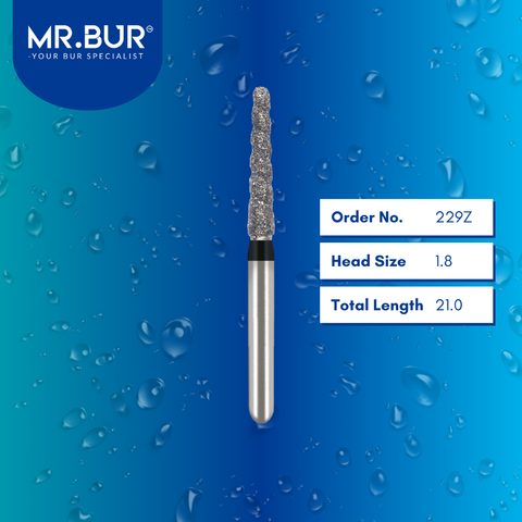 Mr. Bur 229Z Spiral Cool Cut Taper Round End Super Coarse Diamond Bur Short FG are tools used in multiple dental procedures, ideal for prophylaxis, crown cutting, cavity preparation, crown preparation, veneer preparation, use on fillings, chamfer margin bur, and are suitable for pediatric use.