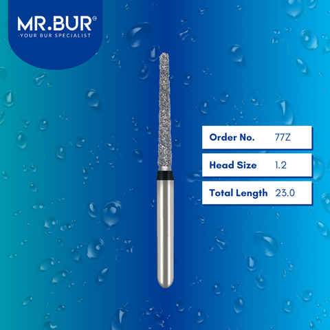 Mr. Bur 77Z Spiral Cool Cut Taper Round End Super Coarse Diamond Bur FG are tools used in multiple dental procedures, ideal for prophylaxis, use on fillings, crown cutting, crown preparation, cavity preparation, veneer preparation, and chamfer margin bur.