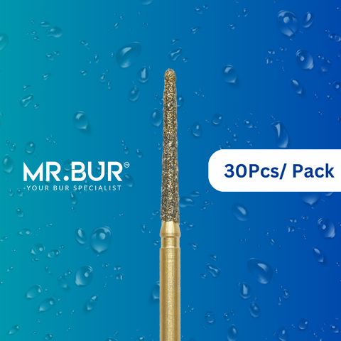 Optimize dental care with Mr. Bur 30pcs Gold Taper Round End Diamond Bur Short FG for all ceramic crowns, anterior/posterior teeth, chamfer margin, cavity/crown prep, cusp beveling, occlusal reduction, pediatric use, and veneers.