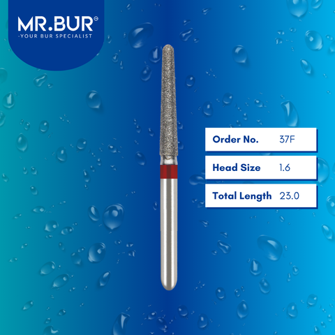 Mr. Bur 852 fine grit pre-polishing tapered round end diamond bur 37F are tools used in multiple dental procedures. ISO 806 314 199 514 016 FG, Their tapered round end heads are ideal for for effective crown and bridge preparation, chamfer margin preparation, and trimming and preparation for all composite materials.