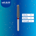 Mr. Bur 852 fine grit pre-polishing tapered round end diamond bur 76F are tools used in multiple dental procedures. ISO 806 314 199 514 023 FG, Their tapered round end heads are ideal for for effective crown and bridge preparation, chamfer margin preparation, and trimming and preparation for all composite materials.