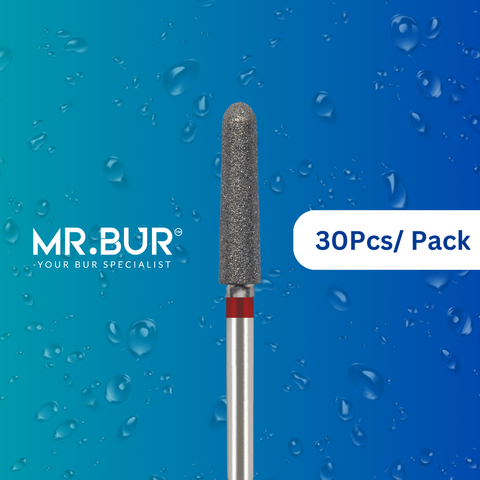 Mr. Bur's 30 pcs Fine Grit Pre-Polishing Taper Round End Diamond Bur FG is ideal for prosthodontics, prophylaxis, fillings, crown and cavity prep, veneers, chamfer margins, and finishing.