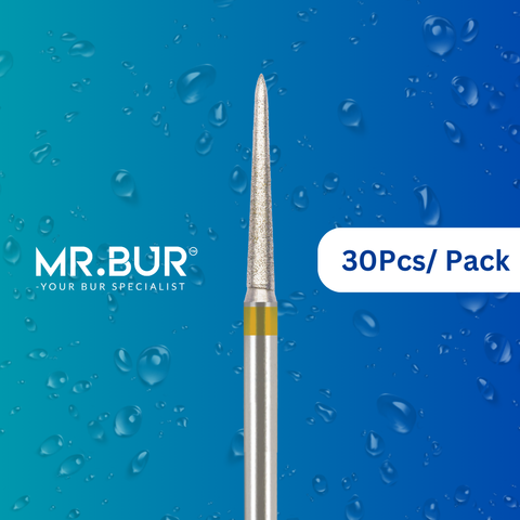 Optimize dental care with Mr. Bur 30 pcs Super Fine Finishing Taper Round End Diamond Bur FG for prophylaxis, fillings, crown prep, cavity prep, and chamfer margin bur. Achieve precision.