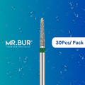 Mr. Bur 30 pcs Taper Torpedo Coarse Diamond Bur FG is ideal for crown and cavity preparation, chamfer margin preparation, proximal axial reduction, lingual and buccal reduction, PFM, and trimming.