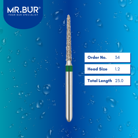 Mr. Bur 879 taper torpedo diamond bur 34 are tools used in multiple dental procedures. ISO 806 314 299 534 012 FG, Their taper torpedo heads are ideal for cavity preparation, trimming and lingual buccal reduction