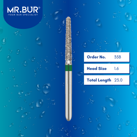 Mr. Bur 886 taper torpedo diamond bur 35B are tools used in multiple dental procedures. ISO 806 314 131 534 016 FG, Their taper torpedo heads are ideal for cavity preparation, trimming and lingual buccal reduction