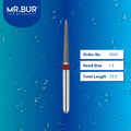 Mr. Bur 35AF Fine Grit Pre-Polishing Torpedo Diamond Bur FG are tools used in multiple dental procedures. Their torpedo-shaped heads are ideal for effective prosthodontics, crown preparation, cavity preparation, and polishing/finishing/high shine.