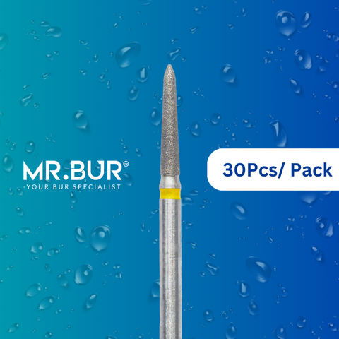 Optimize dental care with Mr. Bur 30 pcs Super Fine Finishing Torpedo Diamond Bur FG for crown preparation, cavity preparation, and crown & bridges, achieve precision and excellence.