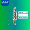 Mr. Bur TC123 Coarse Cross Cut Tungsten Carbide for Acrylic Resin is ideal for restorative work, prosthodontic procedures, denture technique, and acrylic denture applications.