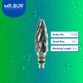 Mr. Bur TC124 Coarse Cross Cut Tungsten Carbide for Acrylic Resin is ideal for restorative work, prosthodontic procedures, denture technique, and acrylic denture applications.