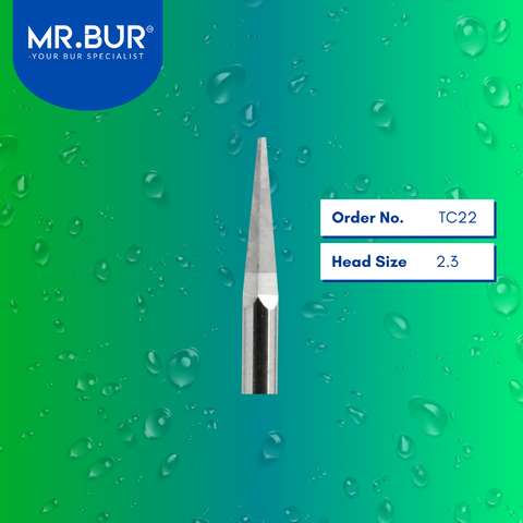 Mr. Bur Tungsten Carbide Tungsten Especial Bur TC22, 2.3mm, ensures precise trimming, efficient material shaping, and smooth contouring for dental prosthetics.