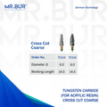 Mr. Bur Coarse Cross Cut Tungsten Carbide Bur for Acrylic Resin, available in 2 variants, ensures efficient material reduction, precise contouring, and smooth cutting performance.