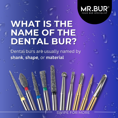 This picture explain the name of the dental bur, usually named by shank, shape, or material that will fit dentist procedures and preferences