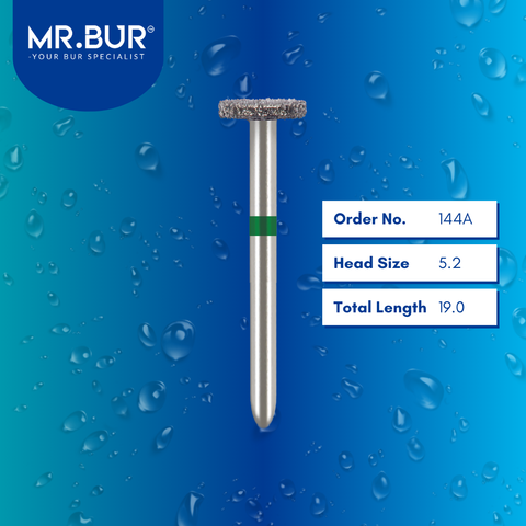 Mr. Bur 144A Occlusal Surface Reduction Wheel Coarse Diamond Bur 818 FG are tools used in various dental procedures. ISO 806 314 041 534 046, Their wheel design is ideal for veneer preparation, crown preparation, crown removal, prosthodontic applications, trimming and reduction, model fabrication, crown & bridge techniques, and restorative treatments.