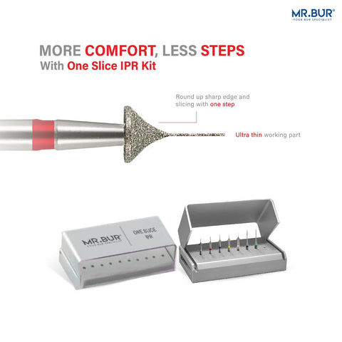 This image shows the ultra thin Interproximal Reduction dental Bur (IPR) for aligner and invisalign sold by mr Bur worldwide