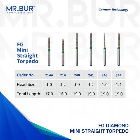 Mini Straight Torpedo Coarse Diamond Bur FG