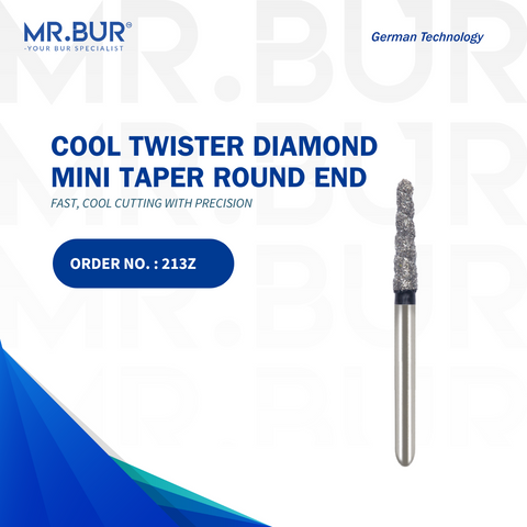 The #1 Taper Round End Spiral Cool Cut Super Coarse Diamond Bur Short FG by Mr. Bur, offering the best online dental burs. Perfect for crown and bridge procedures, crown preparation, veneer preparation, and fully sterilizable. A superior alternative to Meisinger, Mani, Shofu, Eagle Dental, and Trihawk, suitable for a variety of dental cases.