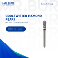 This is the Mr Bur Spiral Cool Cut Super Coarse Pear FG Diamond Bur, provided by Mr Bur, the leading international supplier of dental burs, designed for cavity preparation, crown and bridge work, occlusal reduction, removal of old fillings, working on fillings, and fully sterilizable for repeated use.