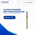 Top-rated Mr. Bur Gold Taper Round End Diamond Bur Short FG, expertly crafted for crown and bridges, crown preparation, and veneer preparation; offers enhanced precision and durability, outperforming Meisinger, Mani, Shofu, Eagle Dental, and Trihawk, ideal for high-quality dental cases.