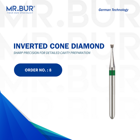 The #1 Best Inverted Cone Coarse Diamond Bur FG by Mr. Bur, ideal for cavity preparation, removing old fillings, and working on fillings. A top choice for dental cases, outperforming competitors like Meisinger, Mani, Shofu, Eagle Dental, and Trihawk, offering superior precision and efficiency for dental professionals.