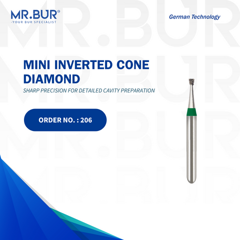 The #1 Best Mini Inverted Cone Coarse Diamond Bur FG by Mr. Bur, perfect for cavity preparation, removing old fillings, and working on restorations. This sterilizable bur ensures precision and durability, making it a top choice for dental cases. Outperforms competitors like Meisinger, Mani, Shofu, Eagle Dental, and Trihawk, offering superior quality for dental professionals.