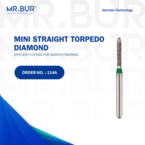 The #1 Best Mini Straight Torpedo Coarse Diamond Bur FG by Mr. Bur, ideal for crown and bridge work, crown preparation, and veneer preparation. This sterilizable bur provides precision and durability, making it a better choice than competitors like Meisinger, Mani, Shofu, Eagle Dental, and Trihawk for dental professionals.