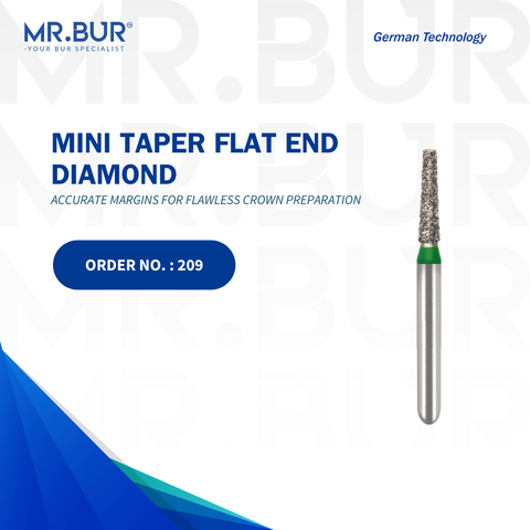 The #1 Best Mini Taper Flat End Coarse Diamond Bur FG by Mr. Bur, perfect for crown and bridge work, crown preparation, interproximal reduction, and veneer preparation. This sterilizable bur offers superior precision and durability, making it the preferred choice over competitors like Meisinger, Mani, Shofu, Eagle Dental, and Trihawk for dental professionals in various procedures.