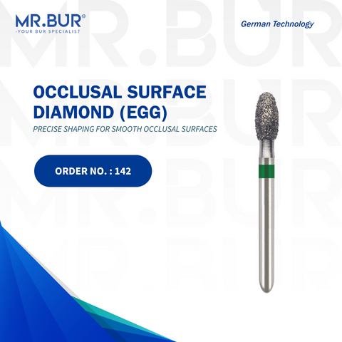 The #1 Best Occlusal Surface Reduction Egg Coarse Diamond Bur FG by Mr. Bur, perfect for crown and bridge work and occlusal reduction. This sterilizable bur offers superior precision and durability, making it a top choice over competitors like Meisinger, Mani, Shofu, Eagle Dental, and Trihawk for dental professionals.