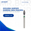 The #1 Best Occlusal Surface Reduction Mini Peach Coarse Diamond Bur FG by Mr. Bur, ideal for cavity preparation, crown and bridge work, and occlusal reduction. This sterilizable bur offers exceptional precision and durability, making it a superior choice over competitors like Meisinger, Mani, Shofu, Eagle Dental, and Trihawk for dental professionals.