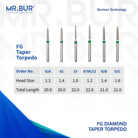 Taper Torpedo Coarse Diamond Bur FG